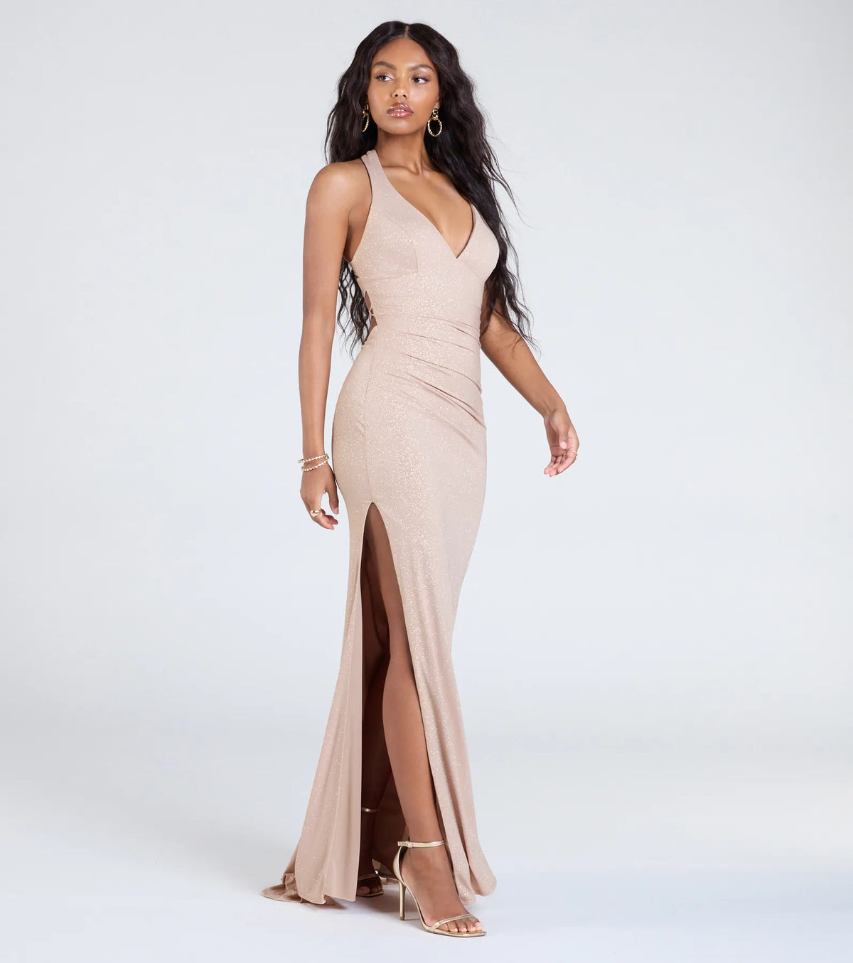 Ayla Lace-Up Slit Mermaid Glitter Formal Dress