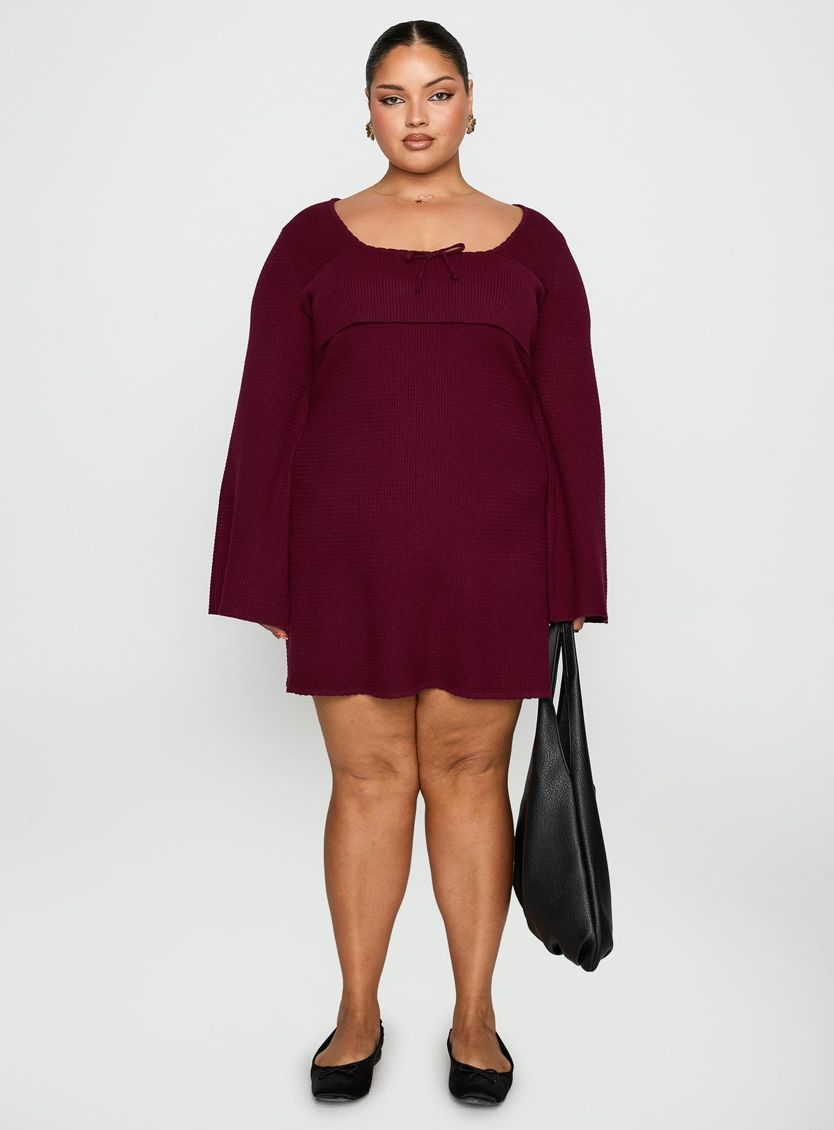 Sandyra Knit Mini Dress Maroon Curve