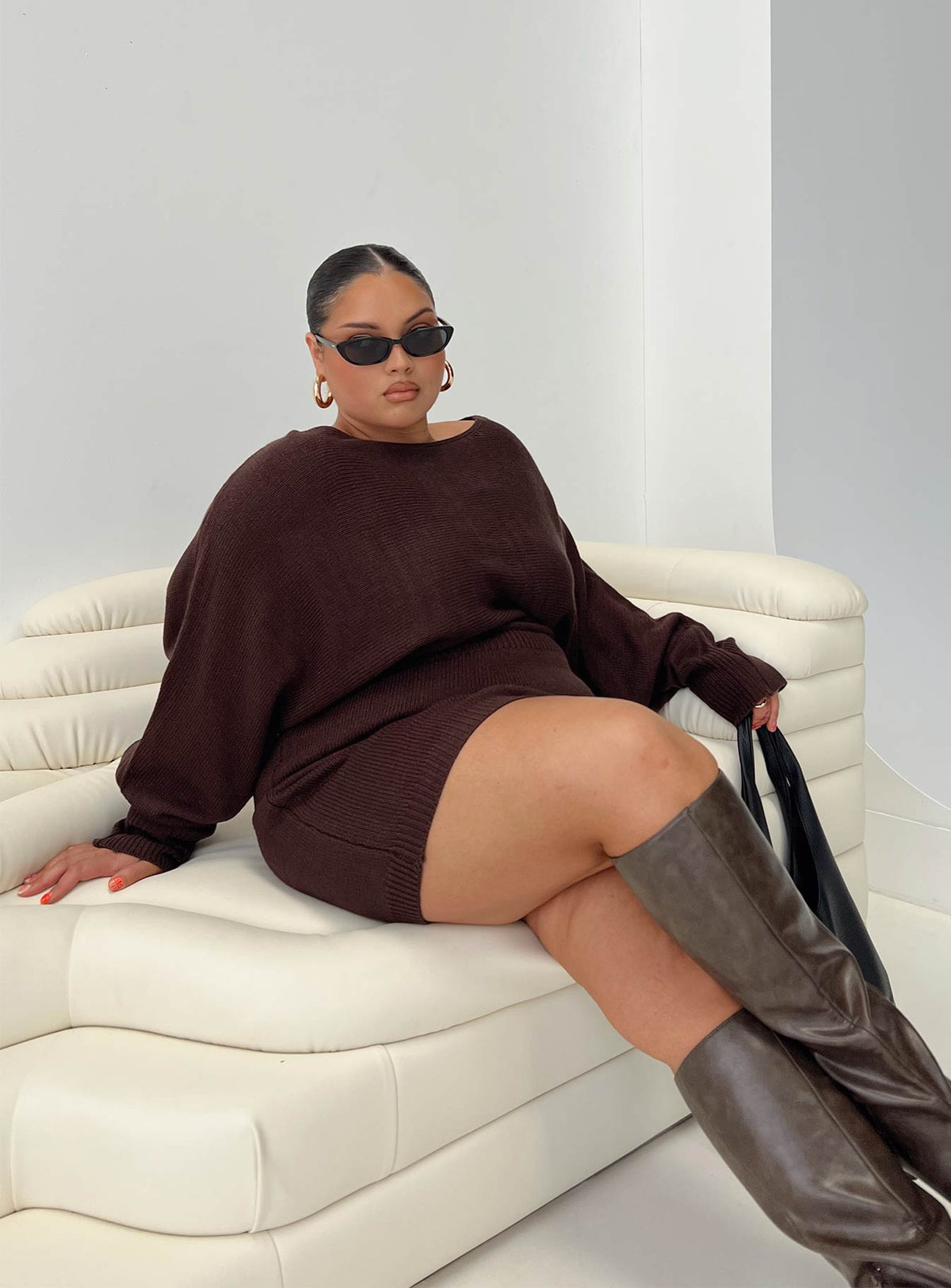 Bellamie Long Sleeve Mini Dress Chocolate Curve