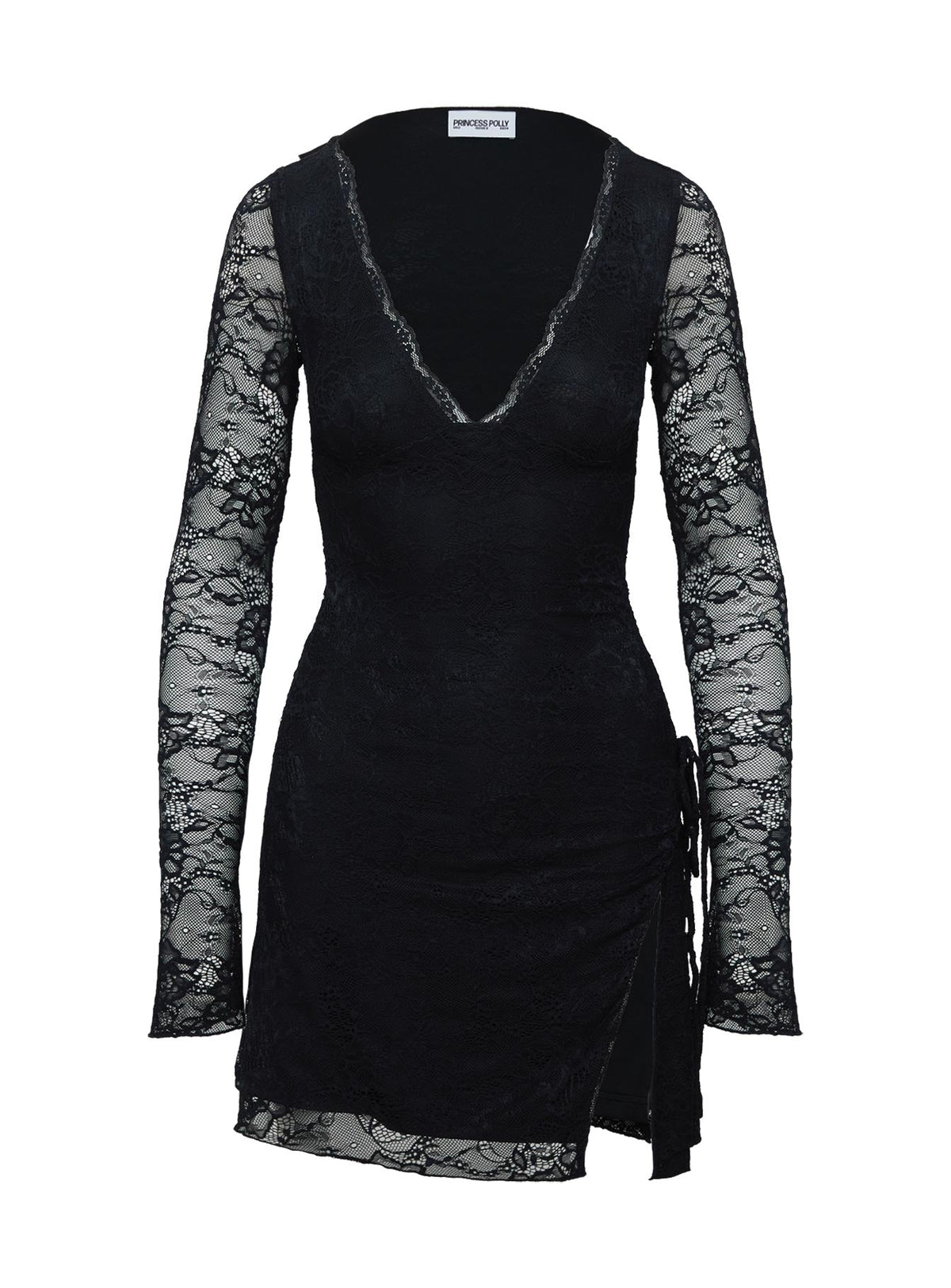 Airabella Long Sleeve Lace Mini Dress Black Petite