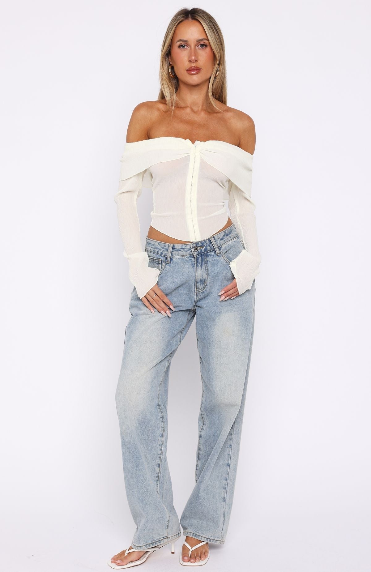 Mood Forever Long Sleeve Off Shoulder Top Cream