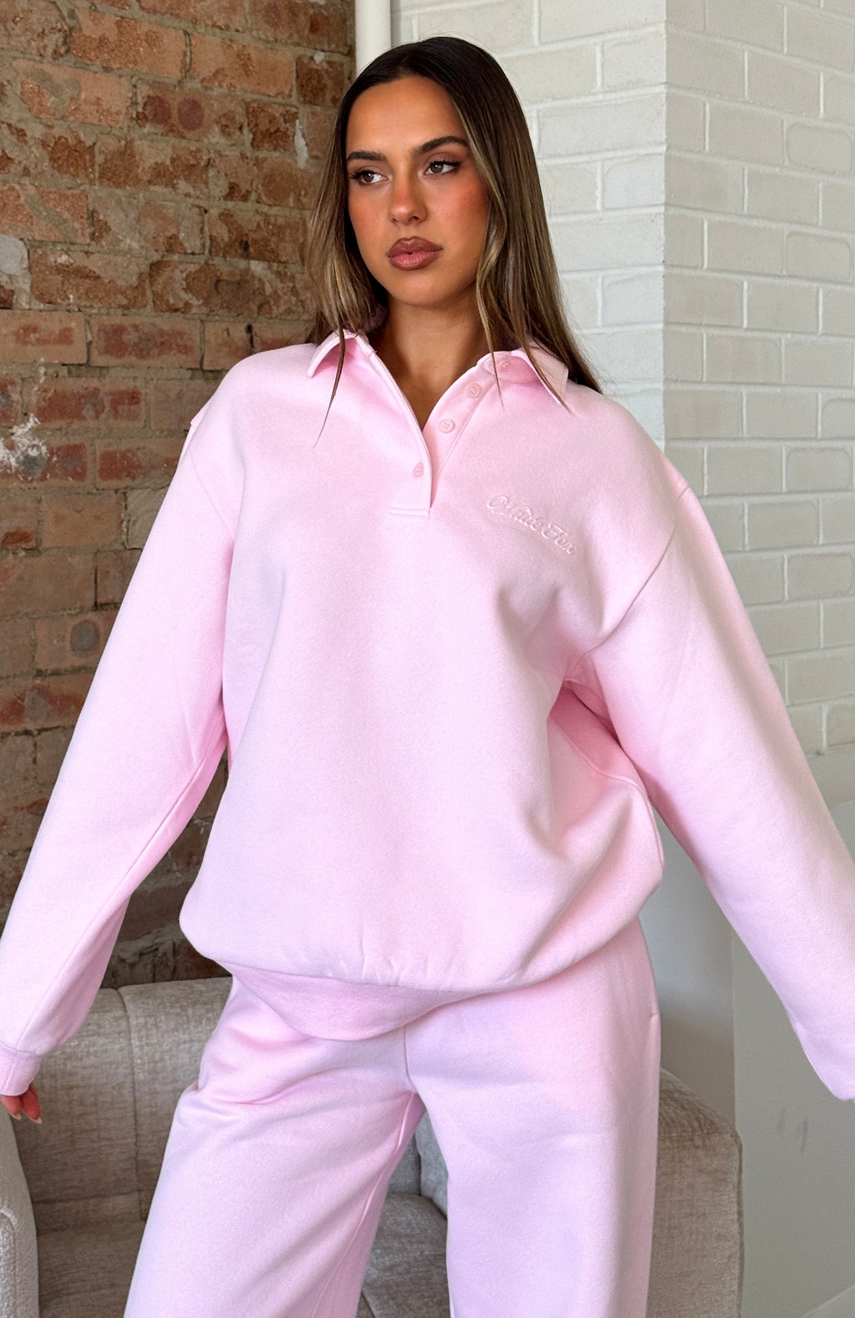 Chill Moves Oversized Henley Sweater Pink