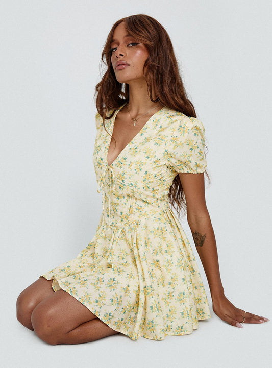 Ethelyn Mini Dress Yellow Floral