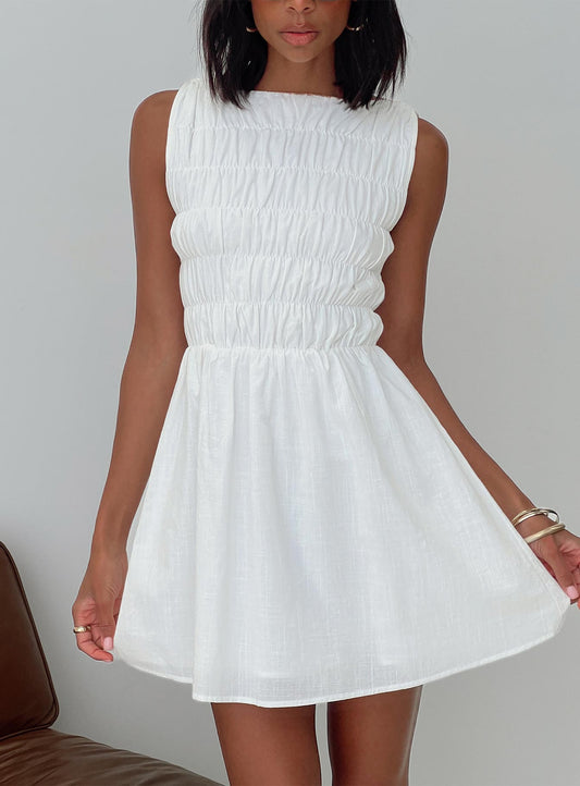 Melona Shirred Mini Dress White