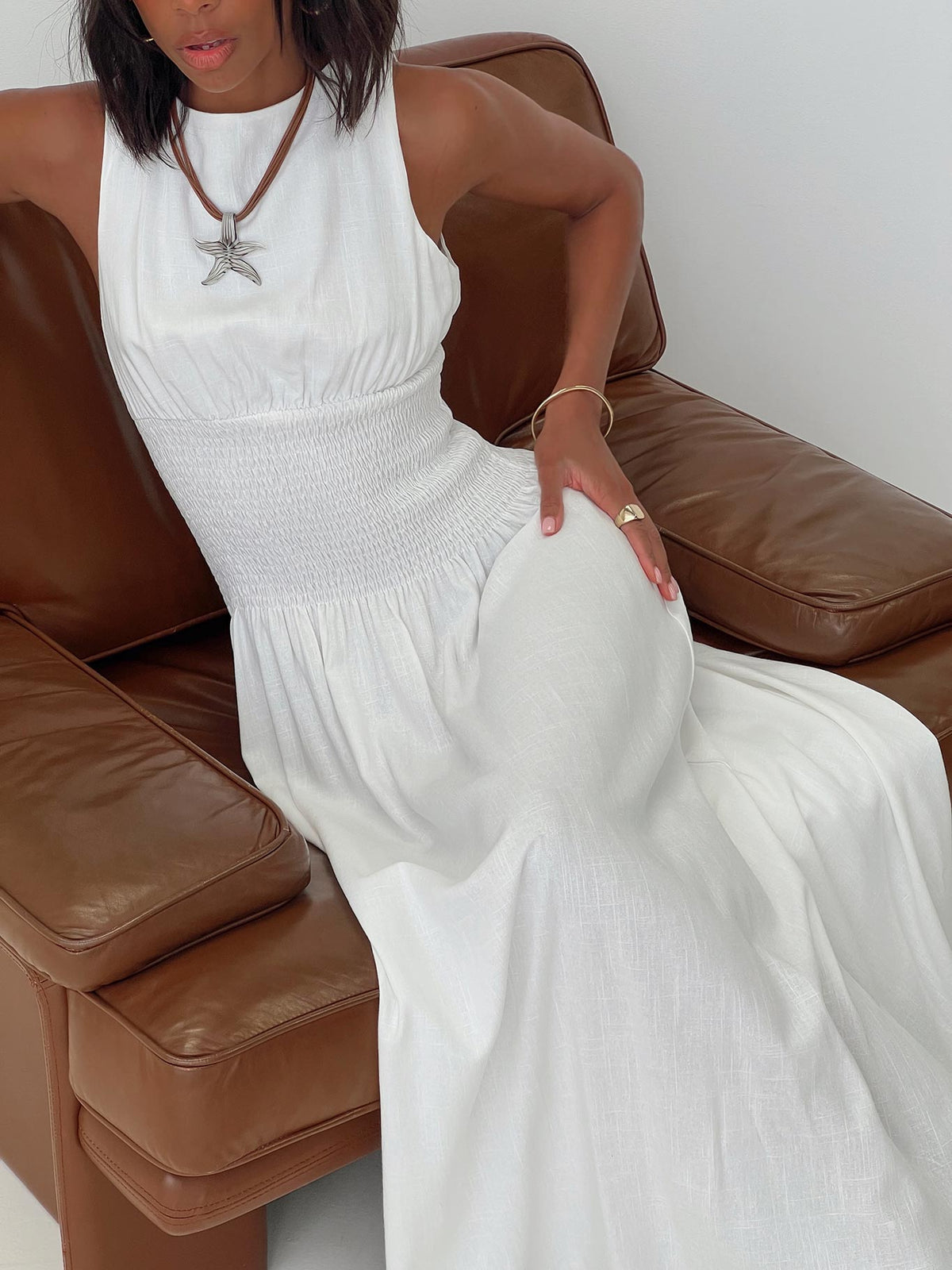 Lilienne Shirred Maxi Dress White