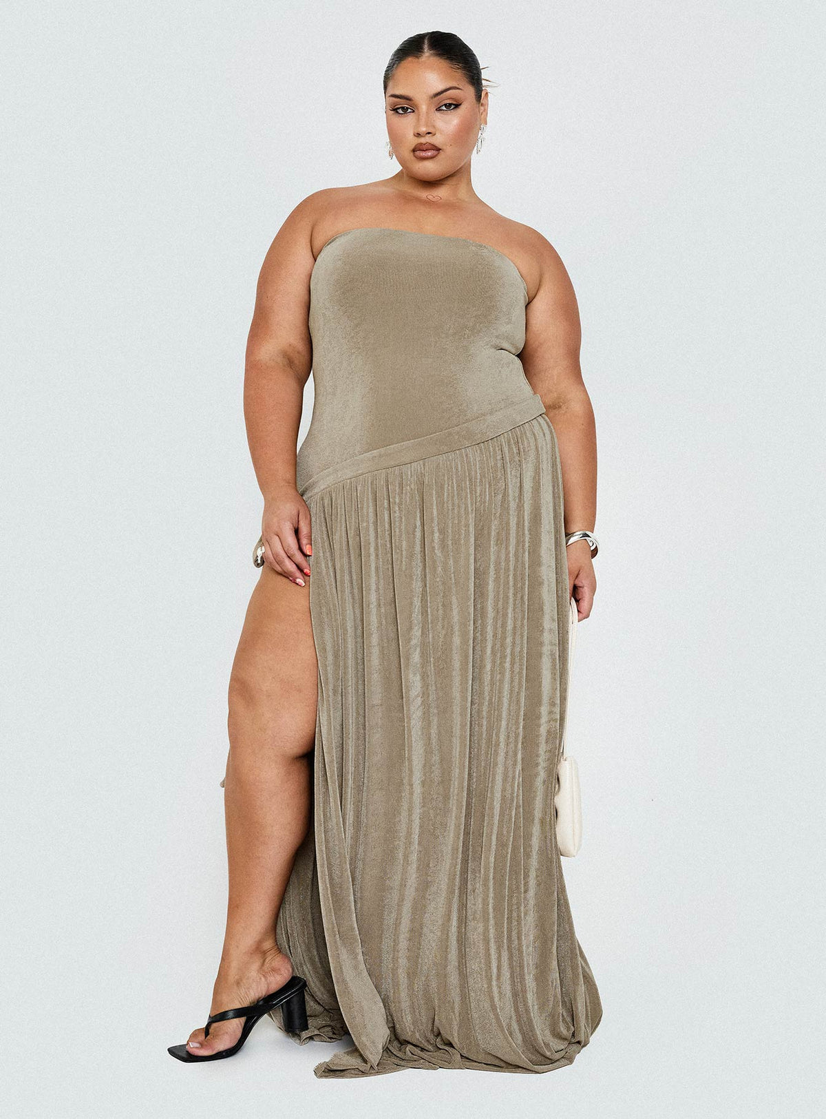 Inka Strapless Maxi Dress Taupe Curve