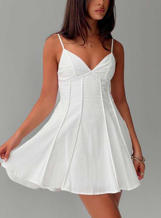 Libertie Pleat Mini Dress White