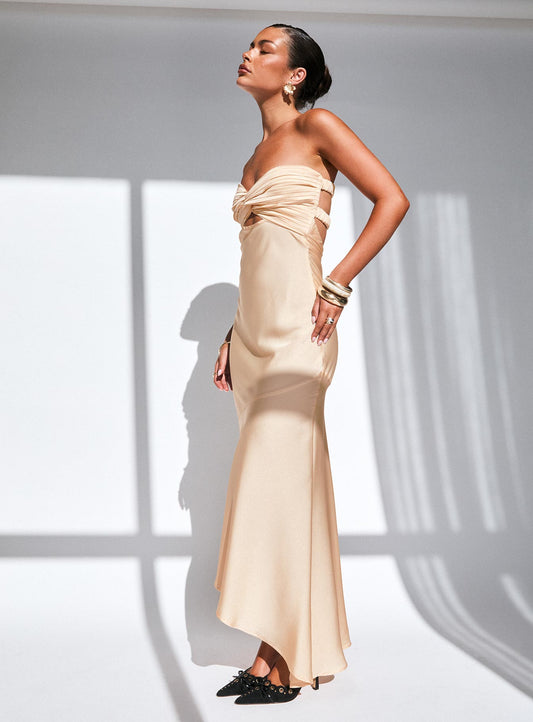 Stand A Chance Twist Detail Maxi Dress Champagne