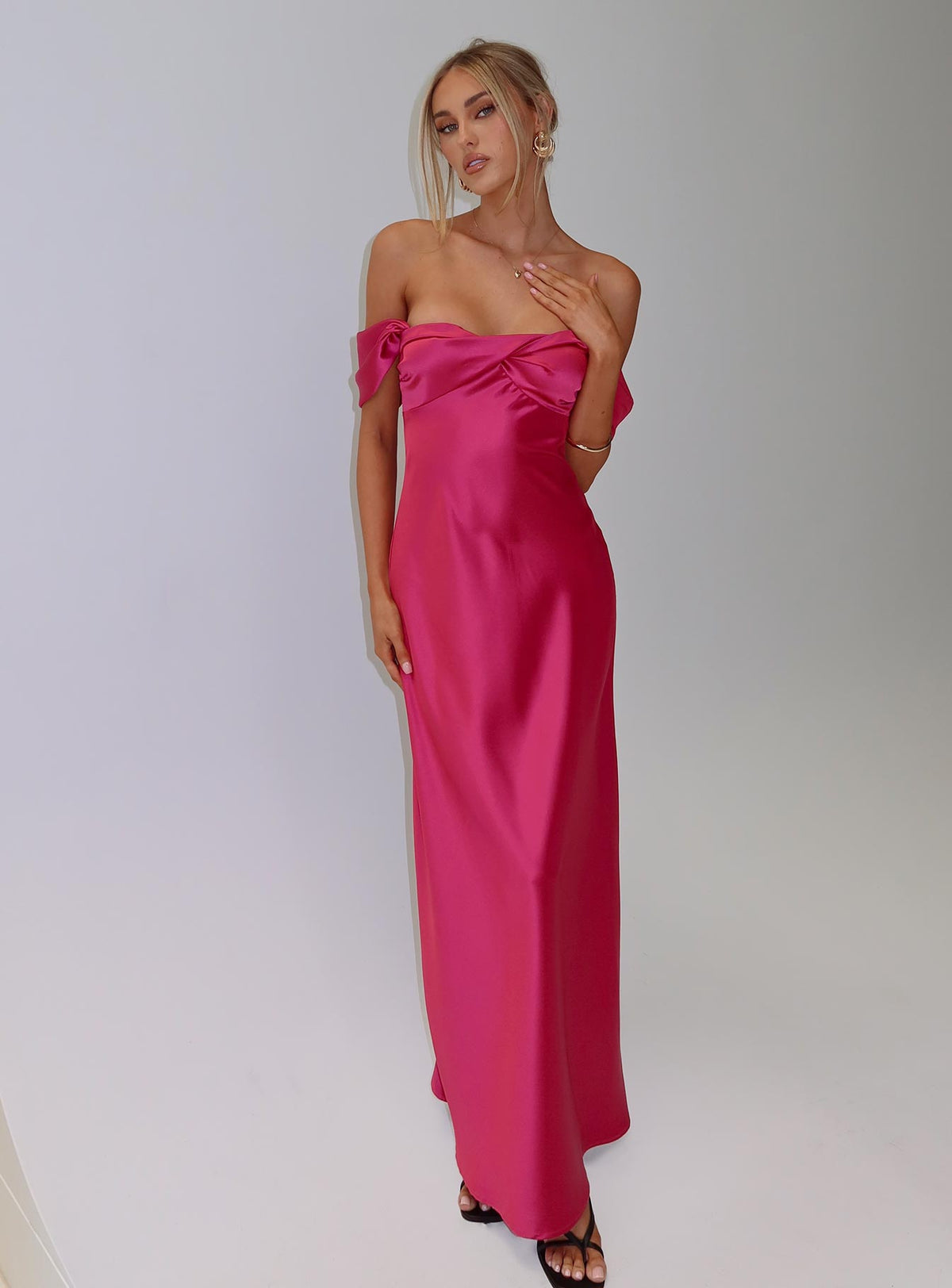 Live For You Off The Shoulder Maxi Dress Hot Pink