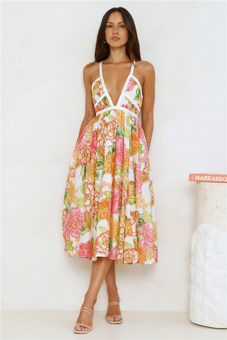Blooming In The City Midi Dress Orange