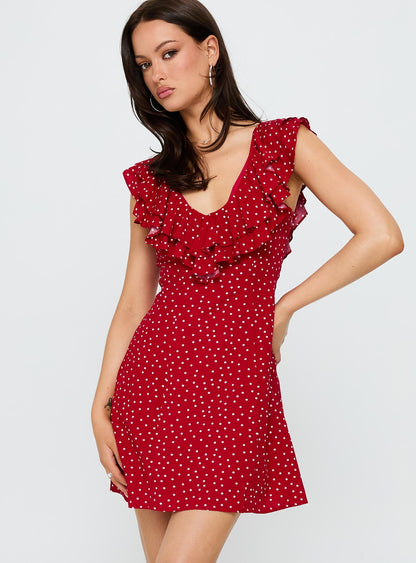 Cherry Schnapps Flutter Mini Dress Red Polka