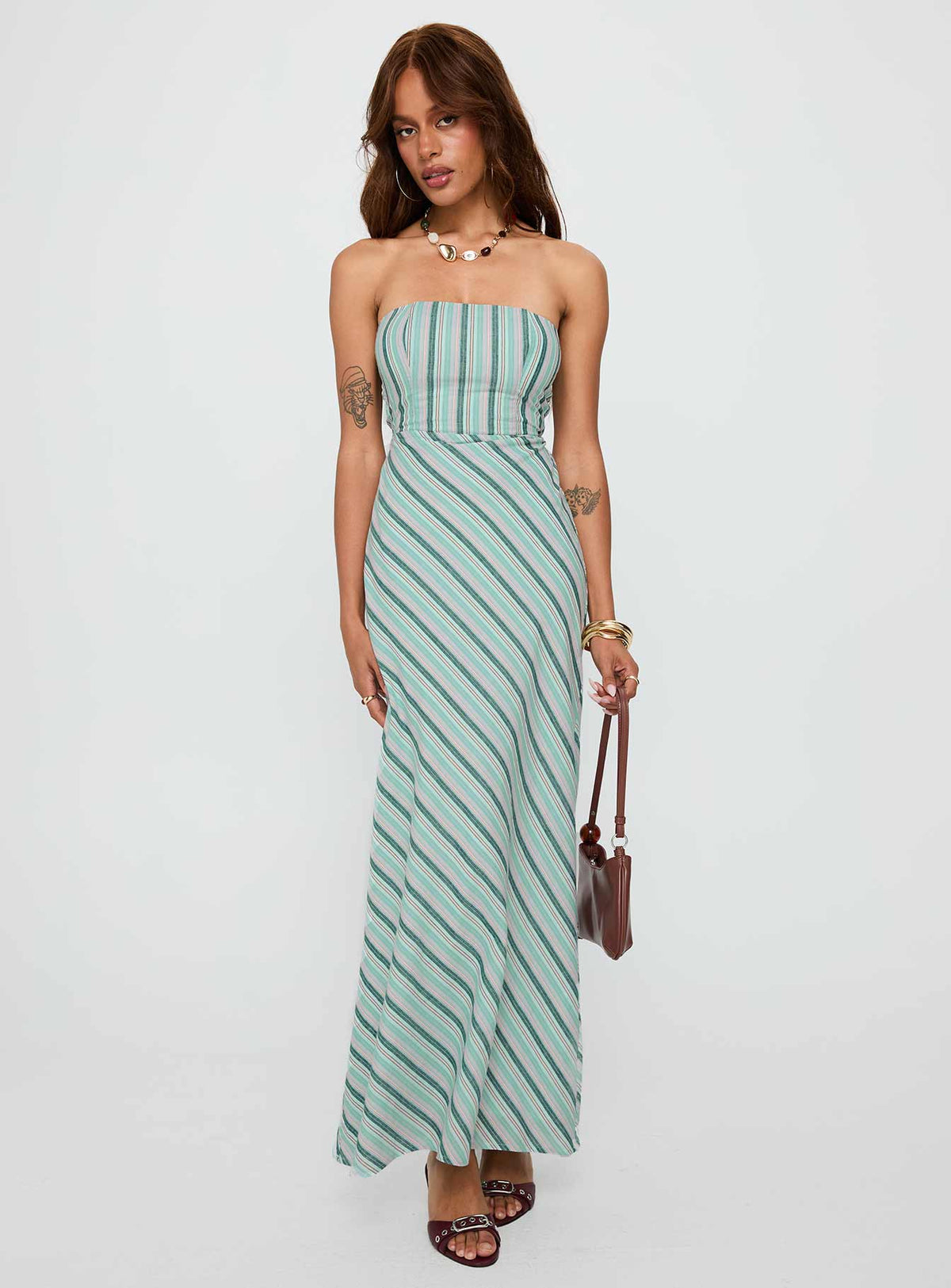 Finchie Strapless Maxi Dress Blue Stripe