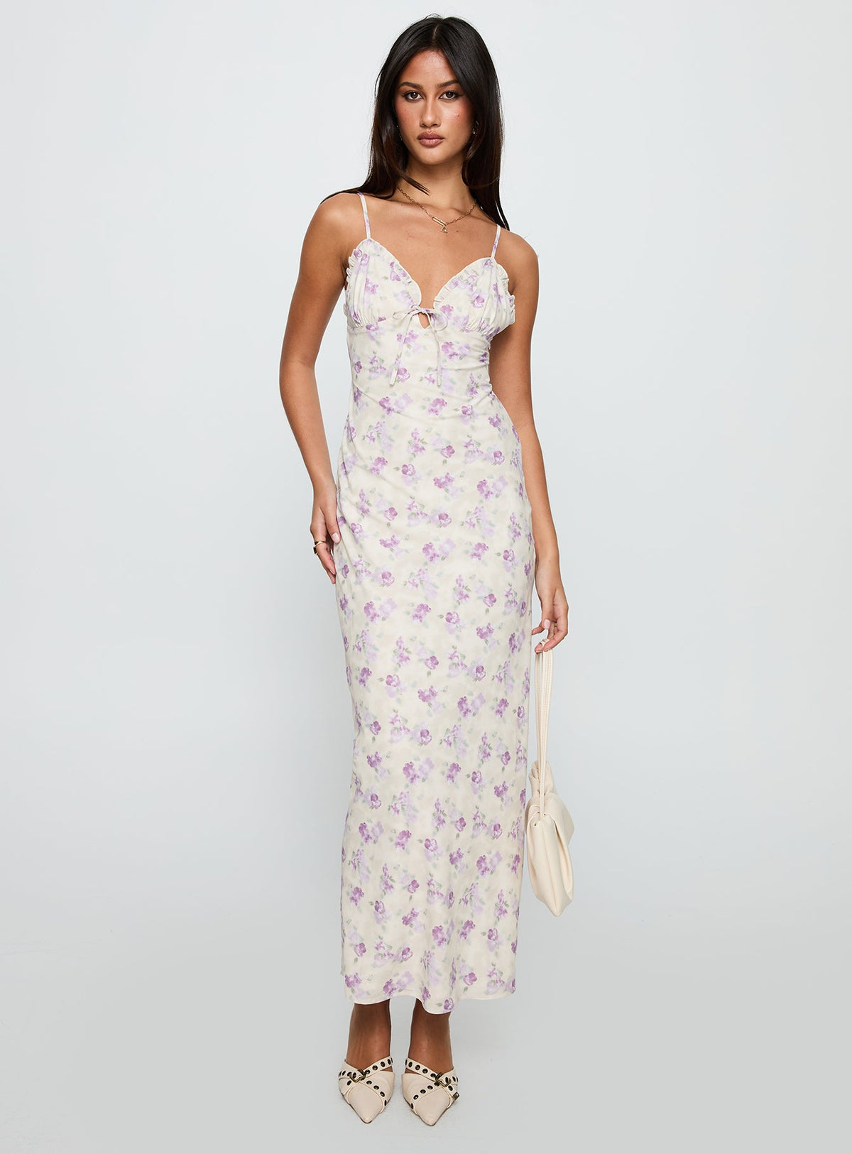 Jessamine Frill Maxi Dress White / Lilac