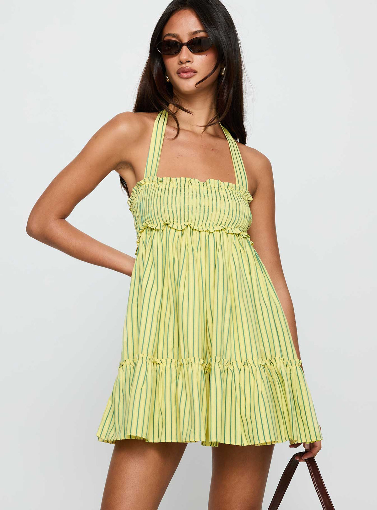Tiptoe Mini Dress Yellow Stripe