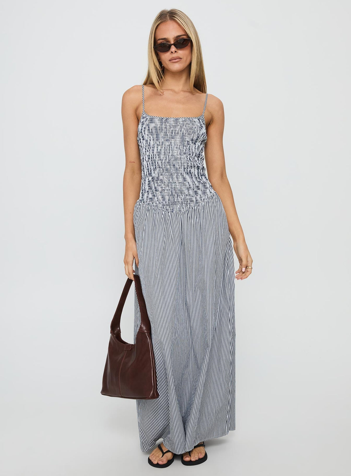 Kosie Shirred Maxi Dress Blue Stripe