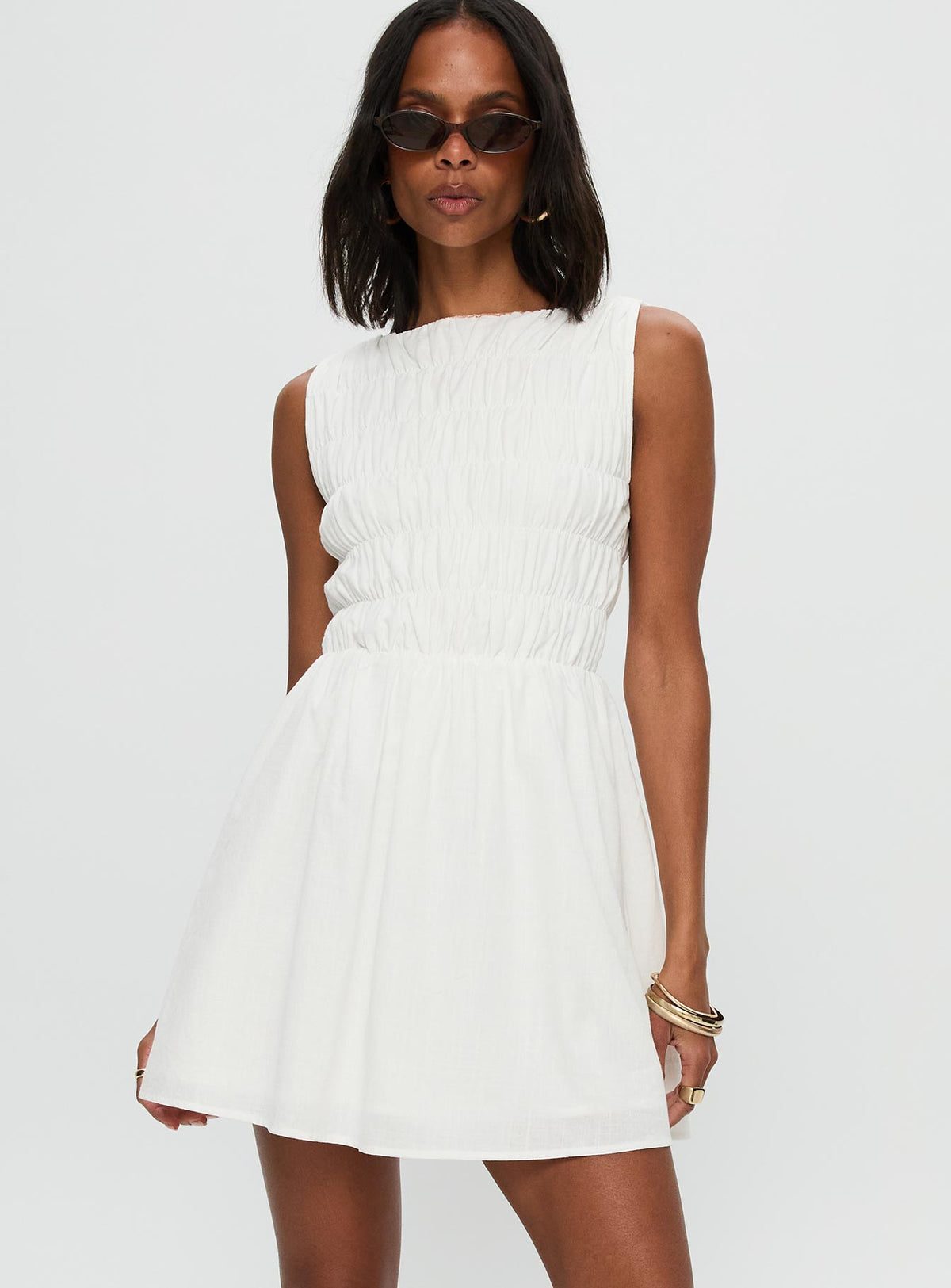 Melona Shirred Mini Dress White