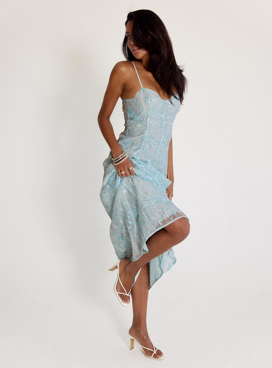 Believe In Love Embroidered Maxi Dress Blue
