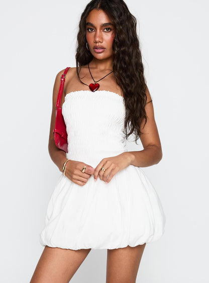 Anemone Bubble Hem Mini Dress White
