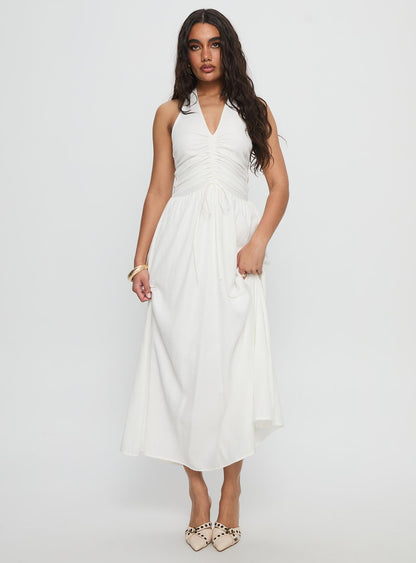 Jozefine Halter Ruched Maxi Dress White