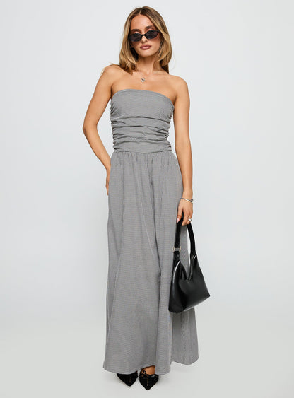 Arkadia Strapless Maxi Dress Black / White Check