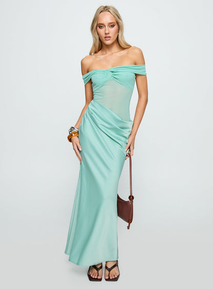 Only Exception Off The Shoulder Maxi Dress Aqua