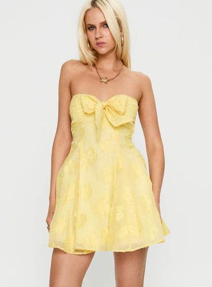 Loulani Strapless Mini Dress Lemon