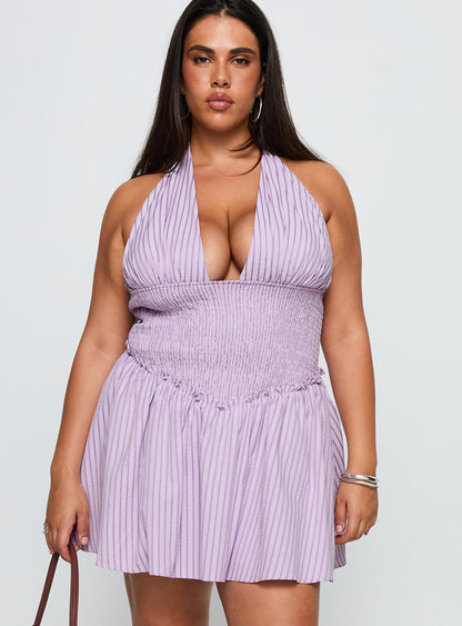 Attracted Halter Mini Dress Purple Stripe Curve