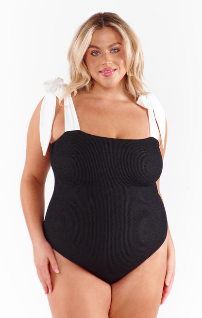 Hudson One Piece ~ Black Scrunch with White Bow