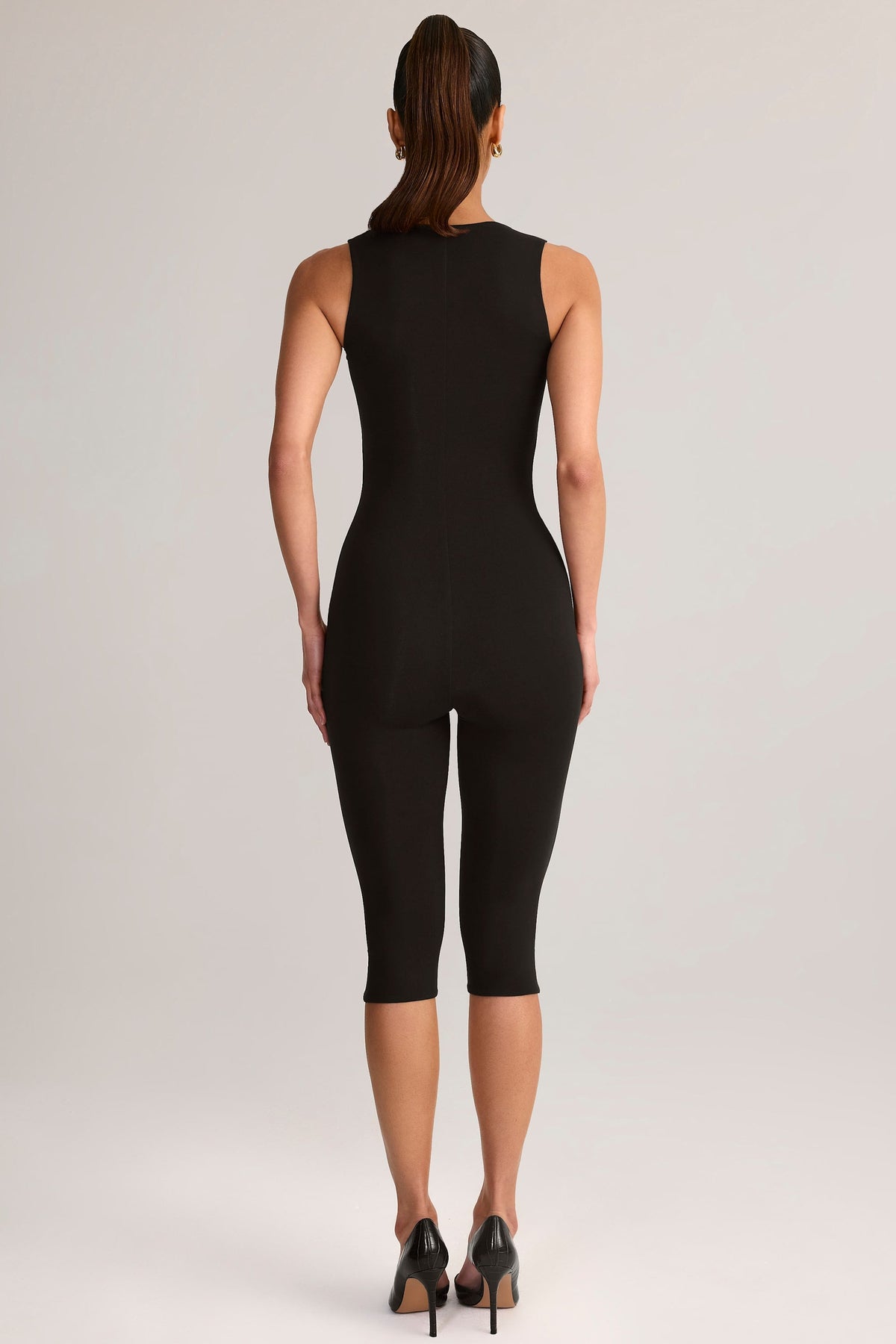 Modal Square-Neck Bodycon Capri Jumpsuit in Black