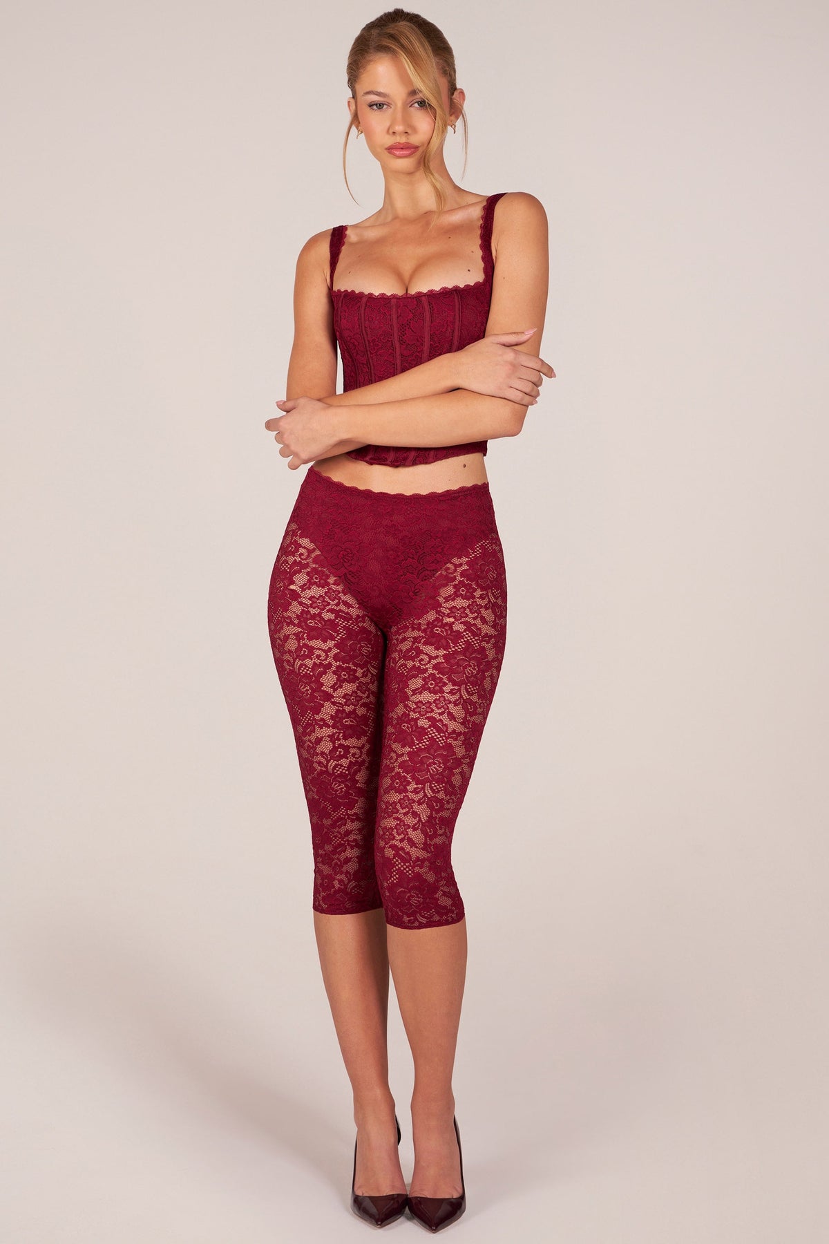 Laced Capri Trousers  in Cherry Red