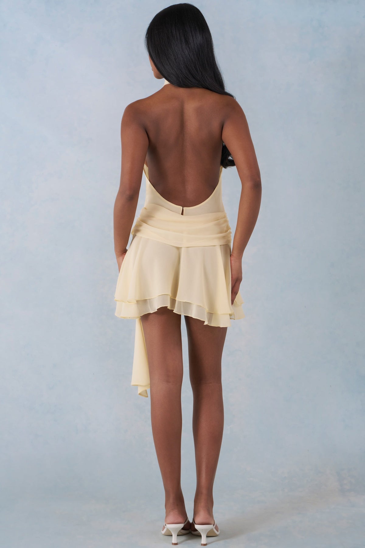 Halterneck Mini Dress in Butter Yellow
