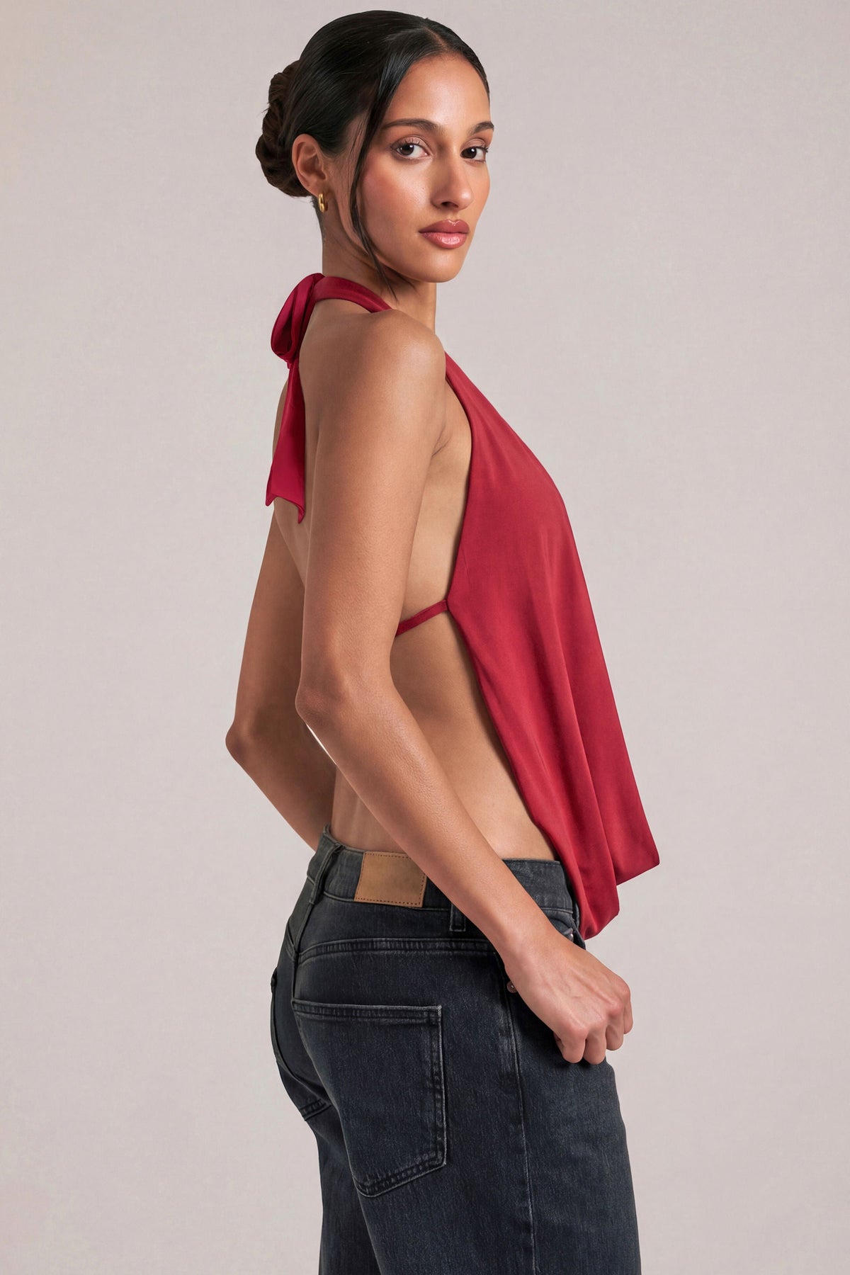 Draped Cowl Top in Cherry Red