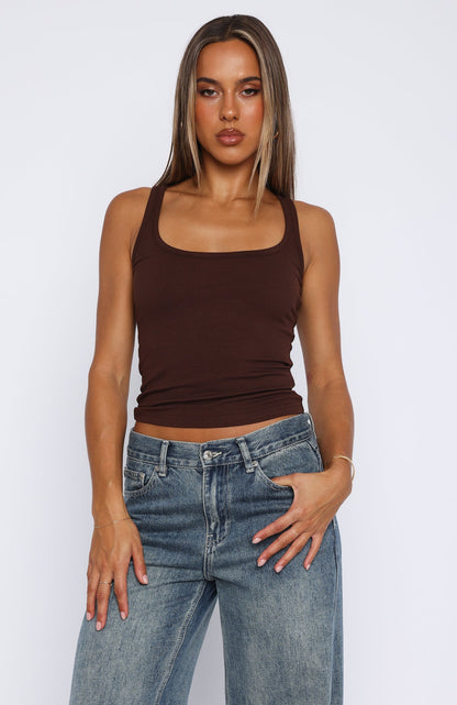 Filled With Life Ribbed Tank Chocolate