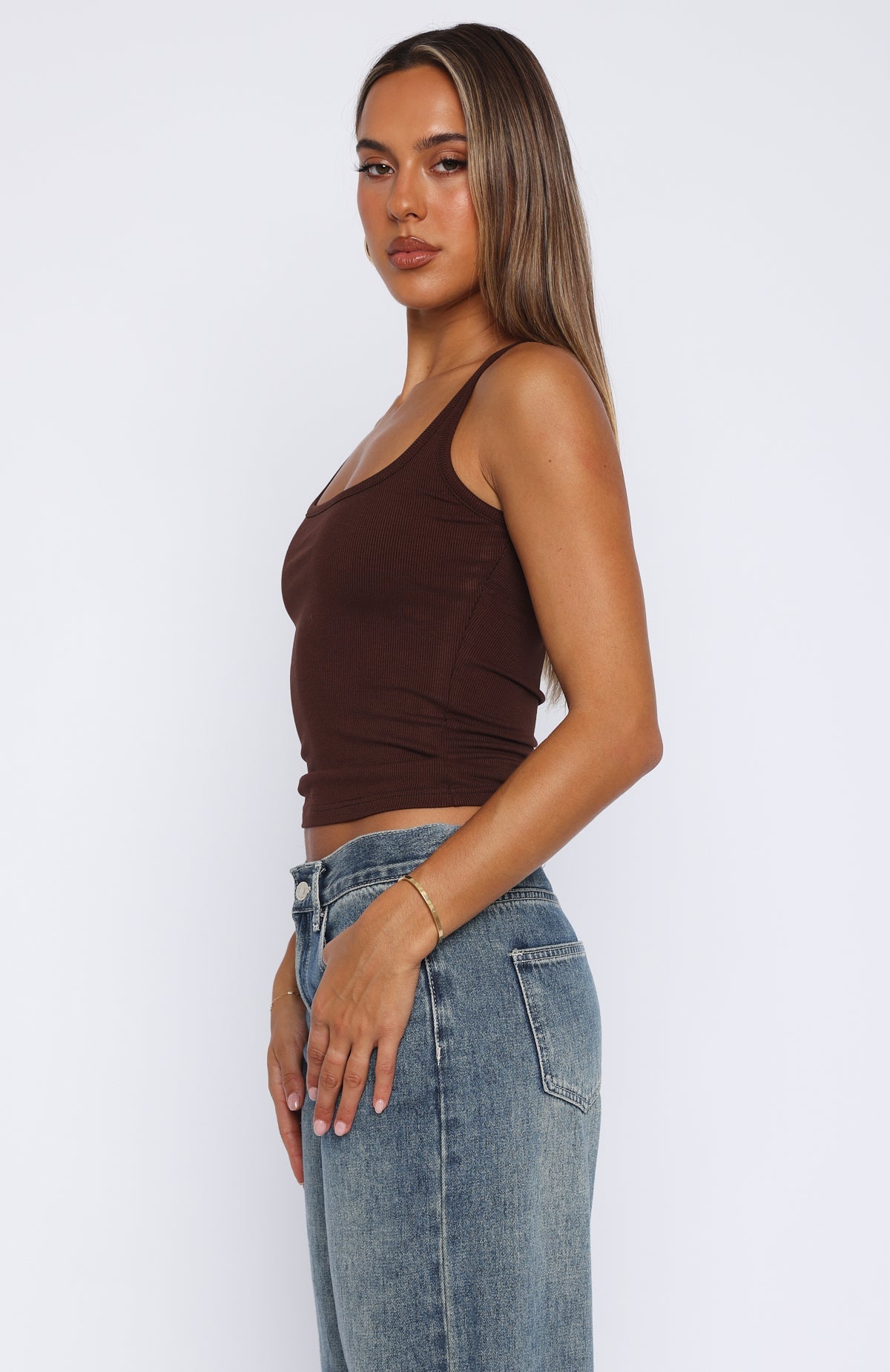 Filled With Life Ribbed Tank Chocolate