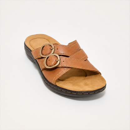 🔥 Women's Double-Buckle Leather Slides – Adjustable Comfort Sandals for Everyday Summer Style