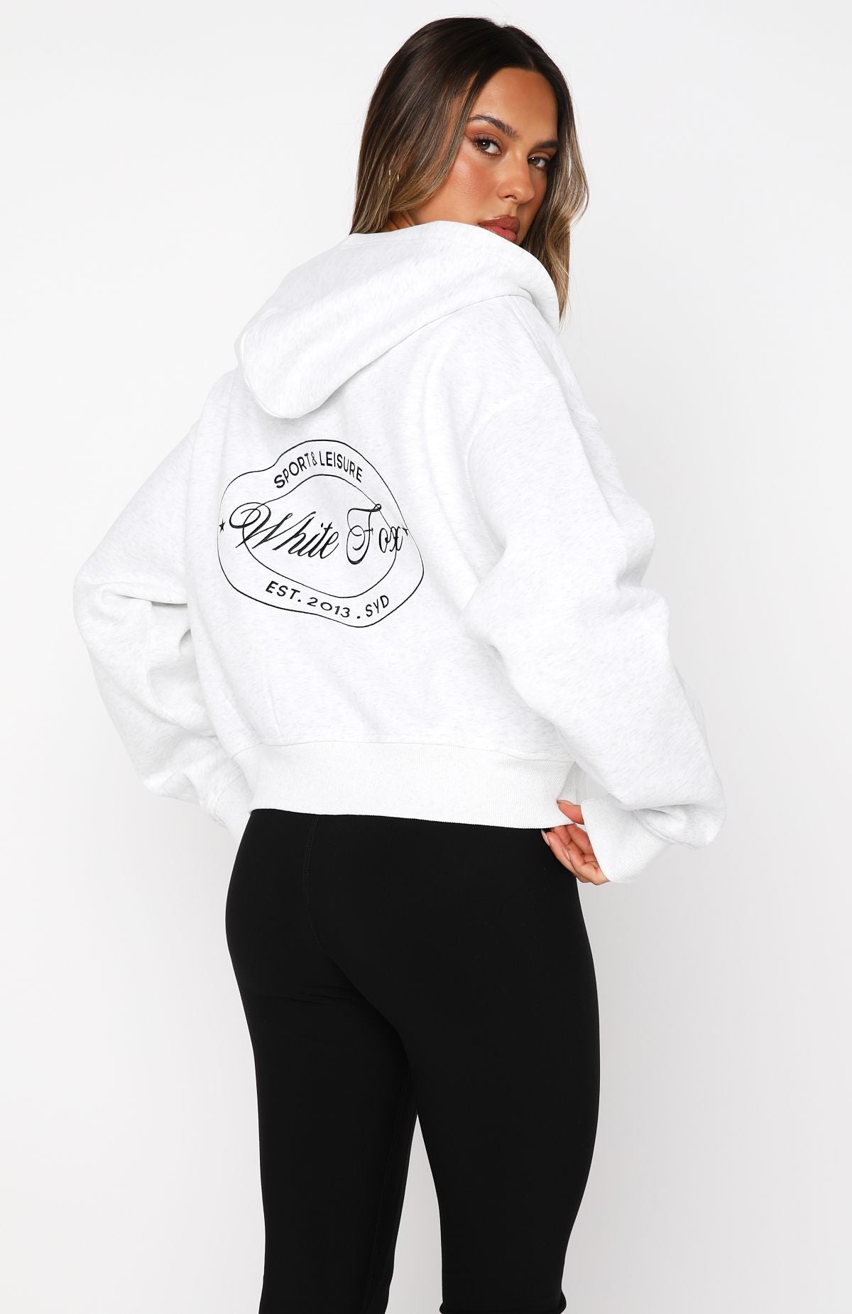 Just Try Again Boxy Zip Front Hoodie Grey Marle