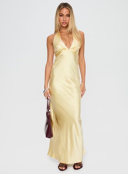 Good For You Halter Maxi Dress Lemon