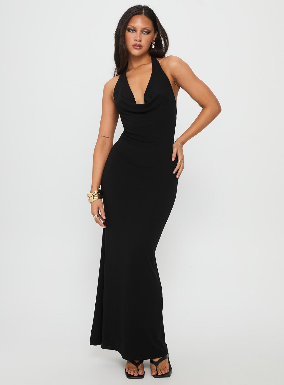 Diamonde Halter Scarf Maxi Dress Black