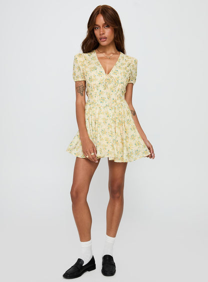 Ethelyn Mini Dress Yellow Floral