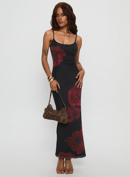 Lucky to Love Maxi Dress Black / Red Floral