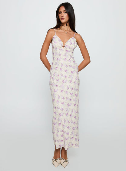 Jessamine Frill Maxi Dress White / Lilac