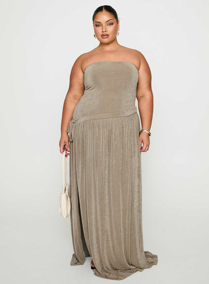 Inka Strapless Maxi Dress Taupe Curve
