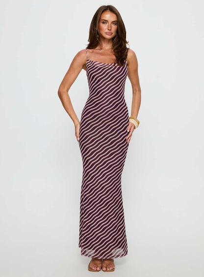 Aliah Cowl Neck Maxi Dress Plum Stripe
