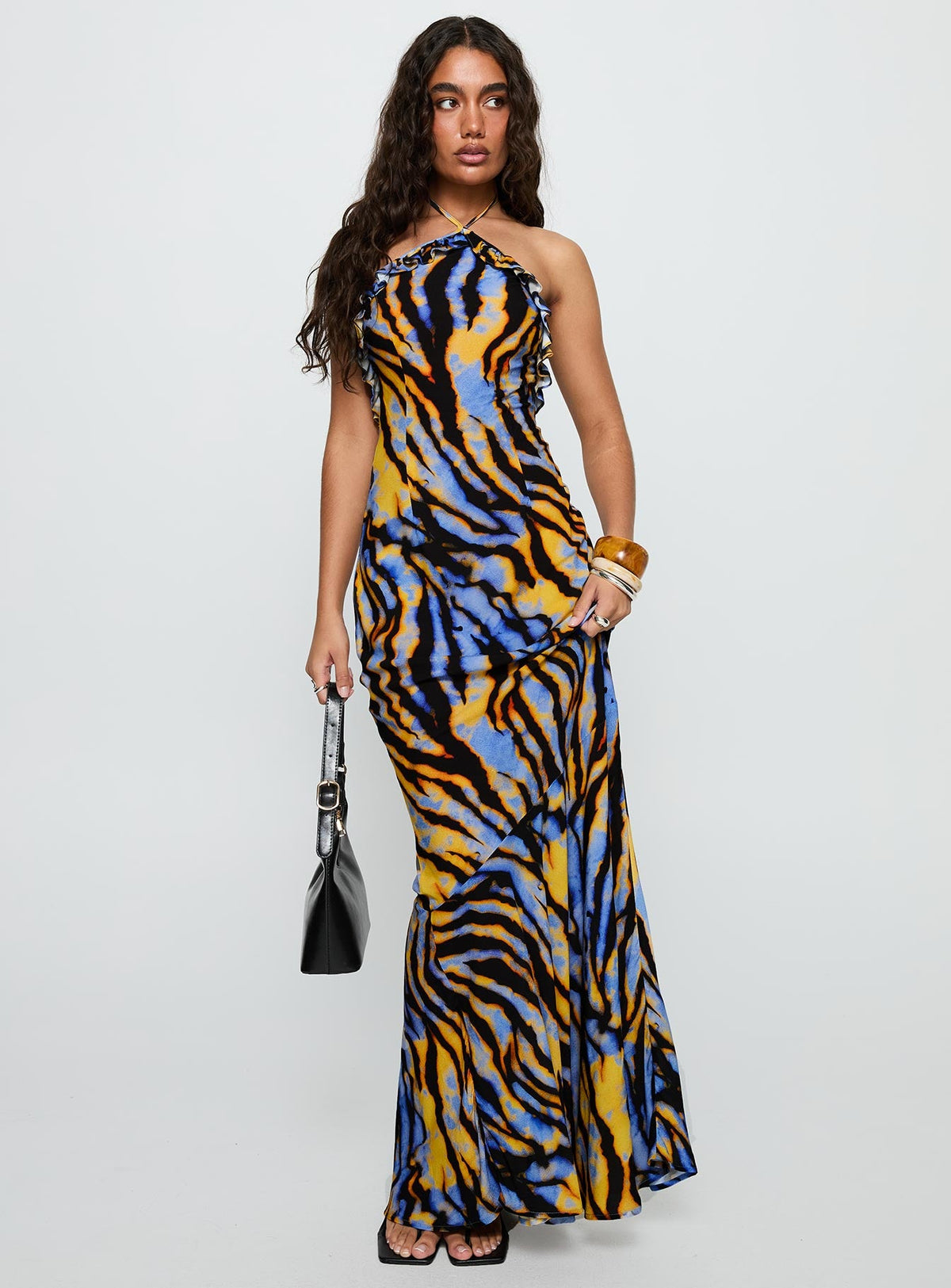 Virginia Beach Backless Maxi Dress Blue Zebra