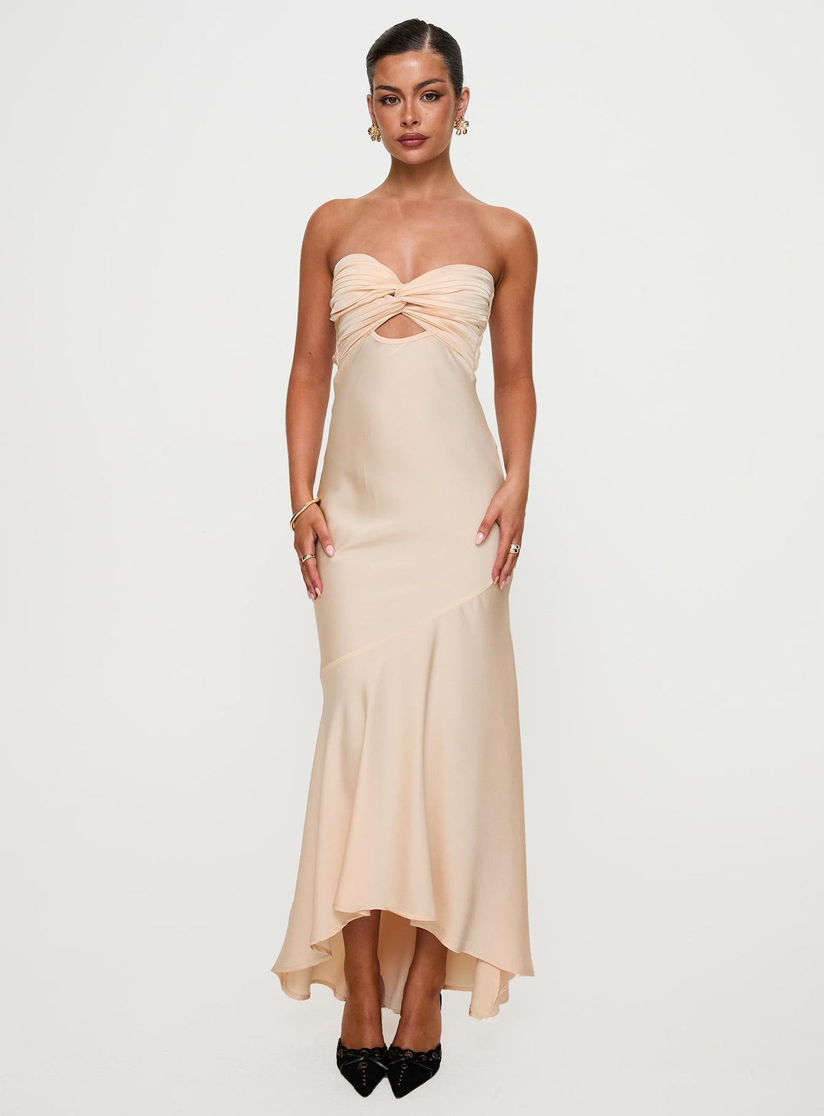 Stand A Chance Twist Detail Maxi Dress Champagne