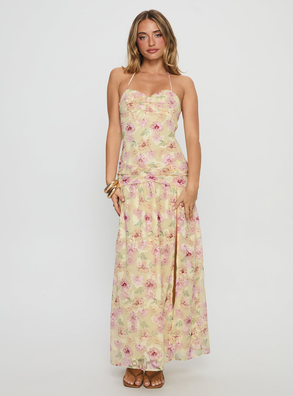 Deserae Halter Maxi Dress Floral Multi
