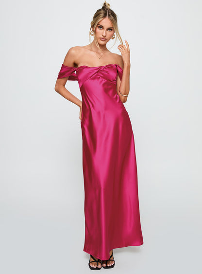 Live For You Off The Shoulder Maxi Dress Hot Pink