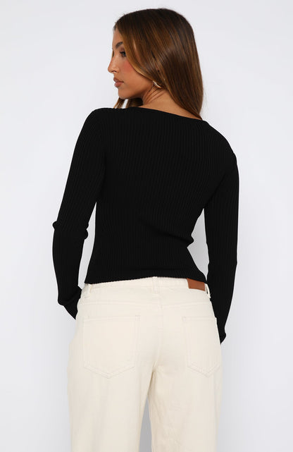 Notice Me Long Sleeve Top Black