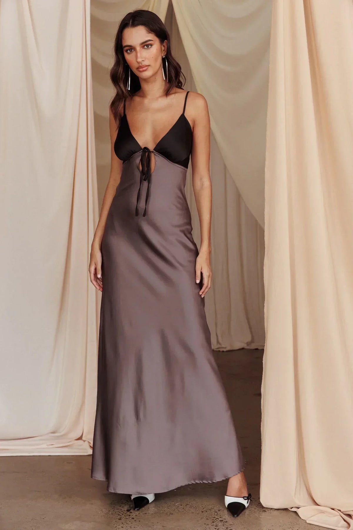 Bayleigh Low Bow Tie Back Dress Charcoal