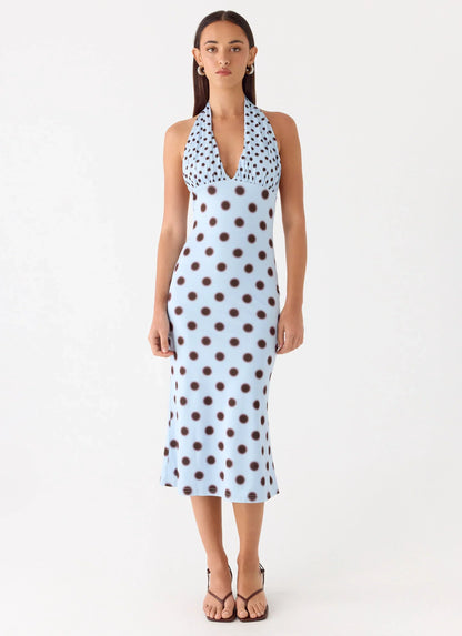 Awuku Midi Dress - Blue Mocha Dot